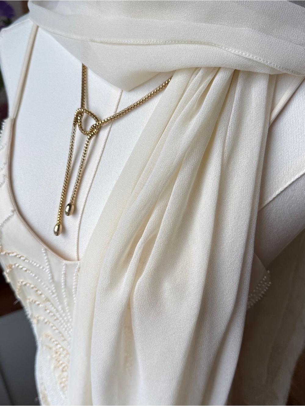 Basix II Ivory Beaded Formal Midi Dress with Matching Shawl Size 6 - Picture 8 of 11